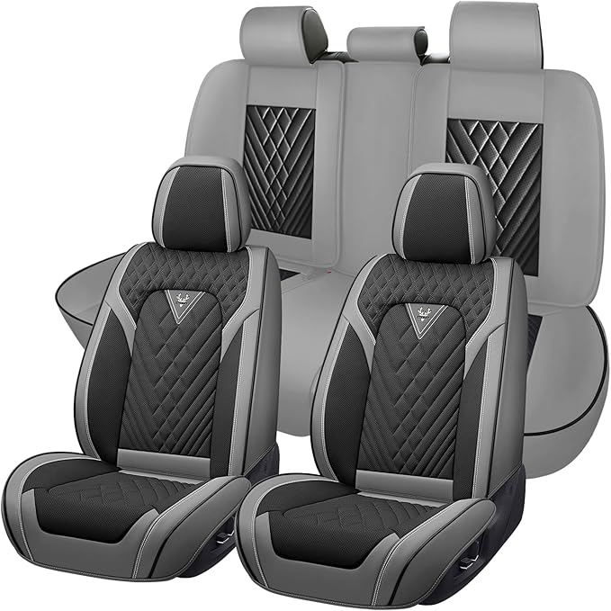 Truck Seat Covers for Nissan Frontier 2009-2026, Waterproof Premium Leather Full Coverage Car Seat Cover, Muscle Sport Style Auto Interior Seat Covers Sets (Full Set/Gray Black)