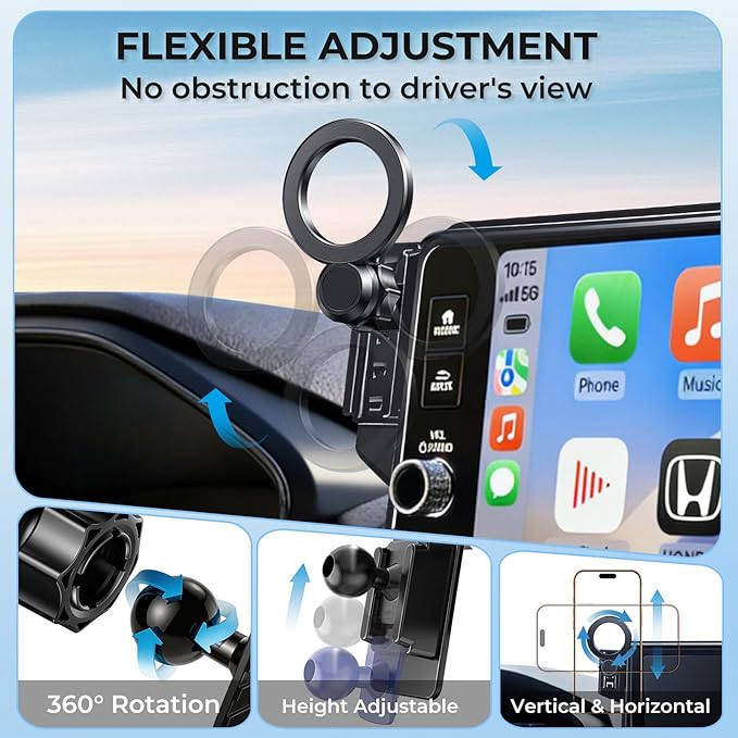 Car Phone Holder for Honda CRV & HRV 2026 2025 2024 2023 (Only for 7/9-Inch Screen) 360° Rotation Magnetic Cell Phone Mount, Compatible with Magsafe, Does Not Affect Air Vent