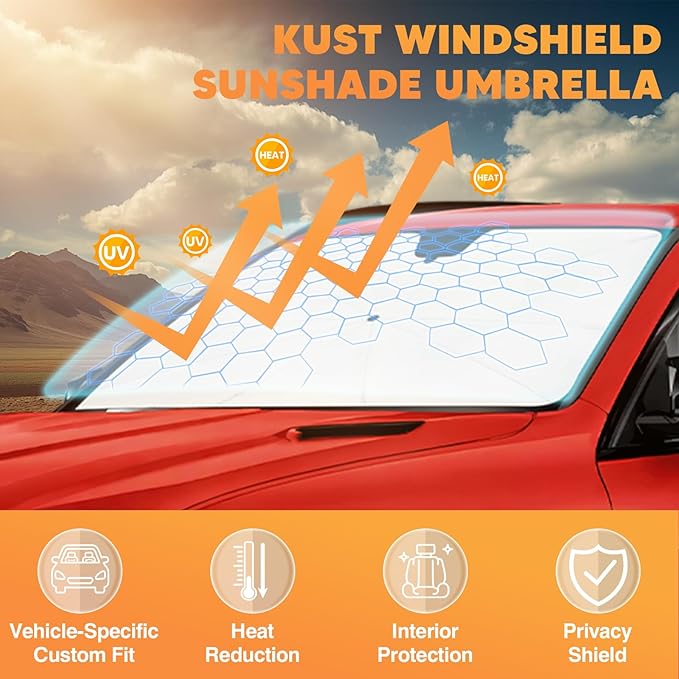 KUST Custom Fit Windshield Sun Shade Umbrella for Toyota 4Runner 2010-2024 | Foldable Sunshade with Bendable Handle | Blocks Heat & UV Scratch Resistant Keep Cool Sunshield