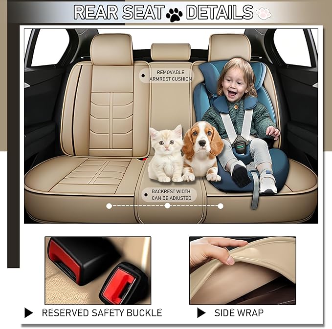 Leather Car Seat Covers Fit for Toyota Echo 2000-2005, 5 Seater Car Seat Cover, Premium Waterproof, Scratch Resistant Car Interior Accessories (Full Set Beige)