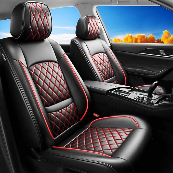 Fit for Equus Seat Covers Compatible with Hyundai Equus 2011-2016 - Waterproof Breathable Leather Automotive Seat Cushions Protector,Airbag Compatible,Only 2 Front seat Covers(Redline)
