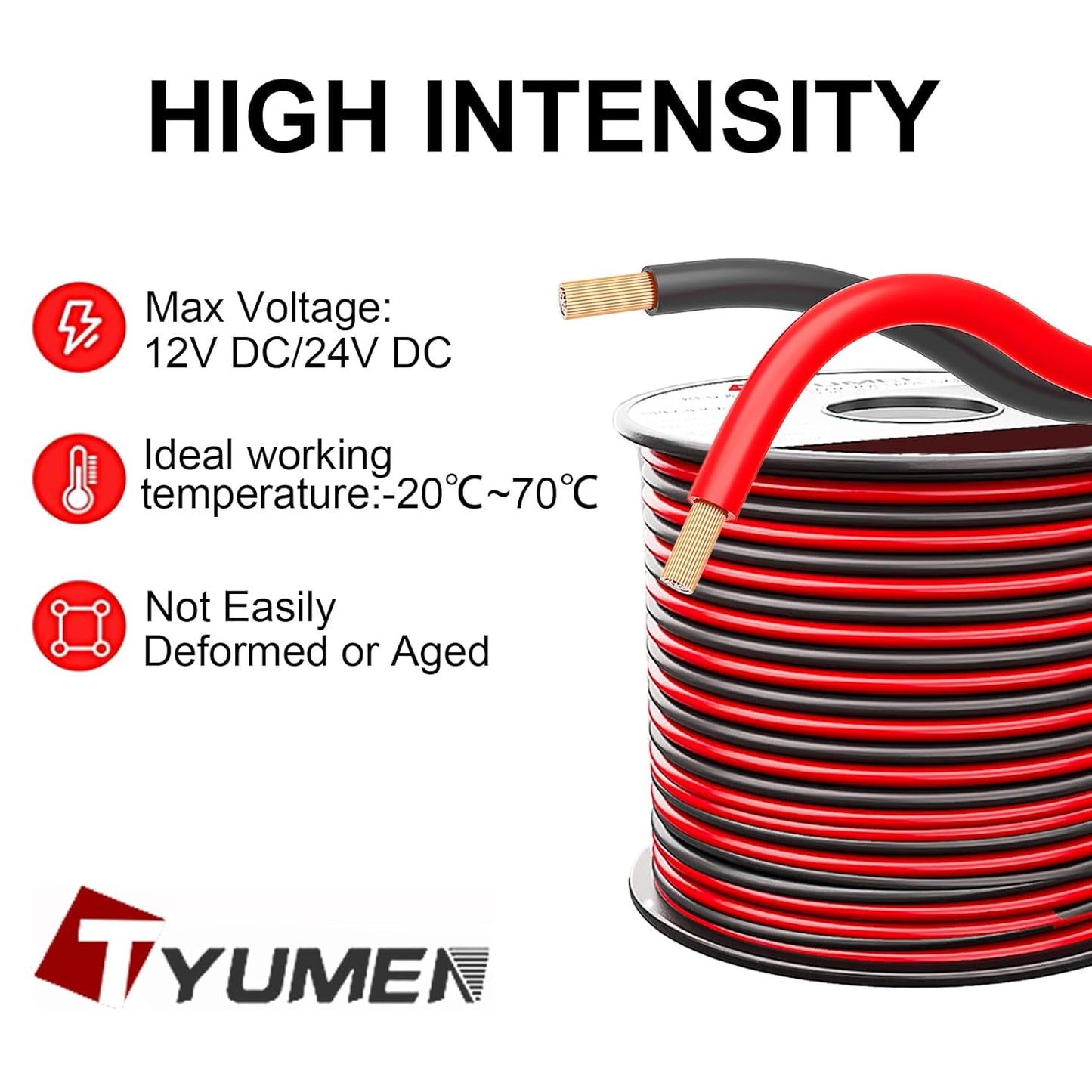 16 Gauge Wire 100FT, 16/2 AWG Red Black Hookup Electrical Wire LED Strips Extension Cord 12V/24V DC Cable, 16AWG 2 Conductors Flexible Wire for in-Home, Autos, Schools use