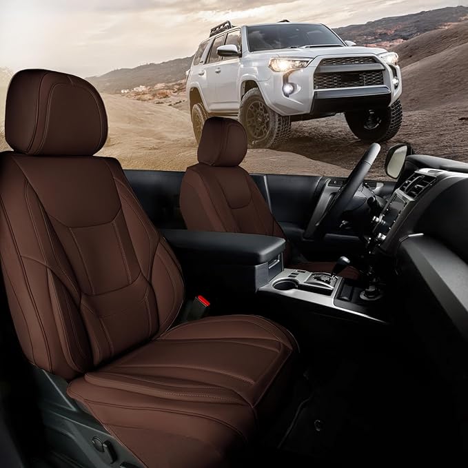 Coverland Custom Fit Car Seat Covers for SUV Compatible with [Fiat 500L, Ford Bronco Sport, Honda Pilot] Premium Water Resistant Leather Non-Slip Interior Protector [Front Dark Brown - Size Chart A17]