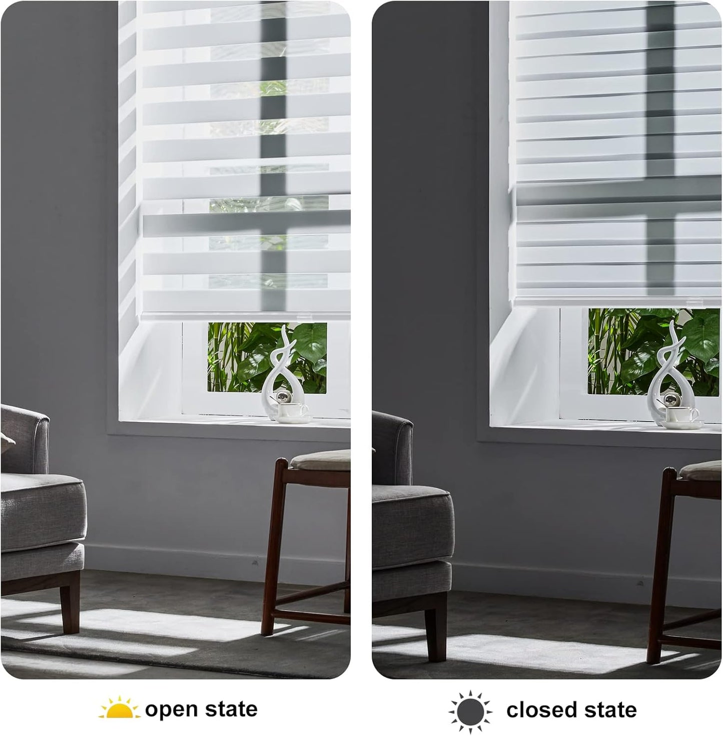 Persilux Cordless Zebra Blinds for Windows (58" W X 64" H, White) Free-Stop Roller Windows Shades Dual Layer Light Control for Day and Night, Light Filtering Sheer Shades for Home, Easy to Install