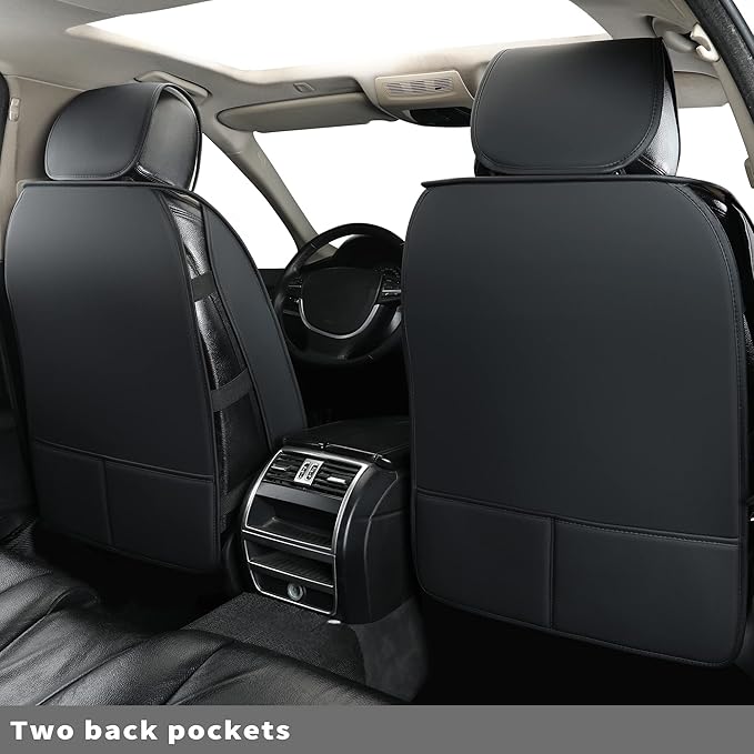 Car Seat Covers Full Set,Universal Fit for Most Cars,SUV,Sedans and Pick-up Trucks,Automotive Vehicle Faux Leather Cushion Covers for 5 Passenger Cars(Full Set,Black/White)