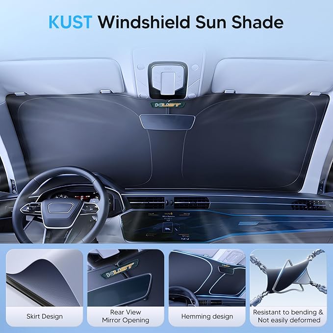 KUST Windshield Sun Shade for 2024 2025 2026 Ford Transit 350 Accessories Custom Fit Sunshade Sun Protector Foldable Blocks UV Rays Keep Cars Cooler