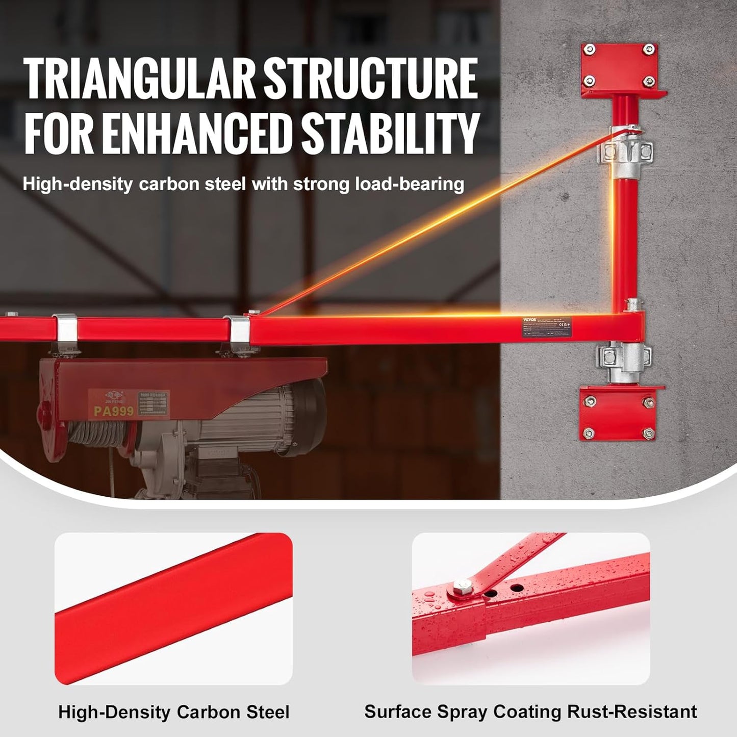 VEVOR Wall Mount Jib Crane, 660 lbs Max Load Capacity Electric Scaffolding Lift, Electric Hoist Holder Swing Arm with Pole, Steel Hoist Frame, 180° Swivel Scaffold Lifting Arm for Electric Hoist