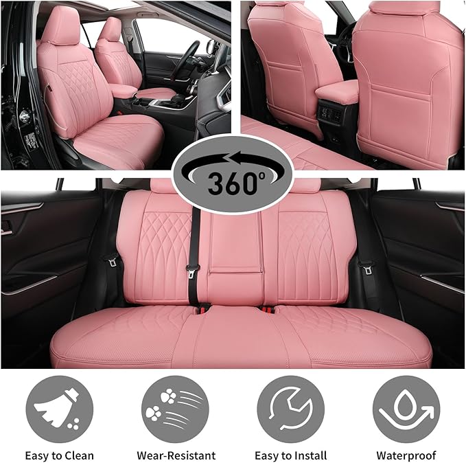 EKR Rav4 Seat Covers Custom Fit for Toyota Rav4 (Hybrid) LE/XLE Premium 2026, Leather Car Seat Cover Full Set for SUV,Faux Leather(Pink)