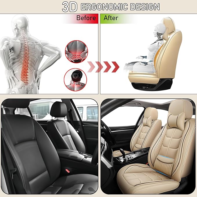 Leather Car Seat Covers Fit for Toyota Sienna 1997-2024, 5 Seater Car Seat Cover, Premium Waterproof, Scratch Resistant Car Interior Accessories (Full Set with Pillow Beige)
