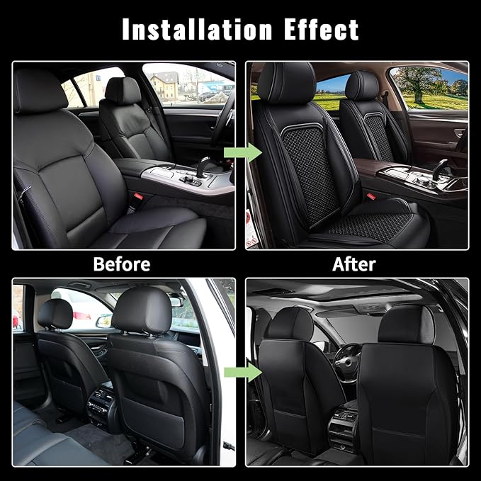 Car Seat Covers Front Seats for Nissan Pathfinder 2011-2024 2025 2026 - Cooling Ice Silk Leather Seat Cover - Ventilated 2 Seats Vehicle Seat Cushion Protector Automotive Accessories (Black)