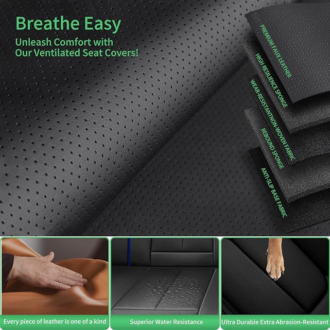 Fit 4Runner Car Seat Covers for Toyota 4Runner 2003-2024 2025 2026 -Upgraded Premium Waterproof & Breathable Leather,Airbag Compatible,All-Weather Seat Cushion Protector,2 Front/Black-Blue