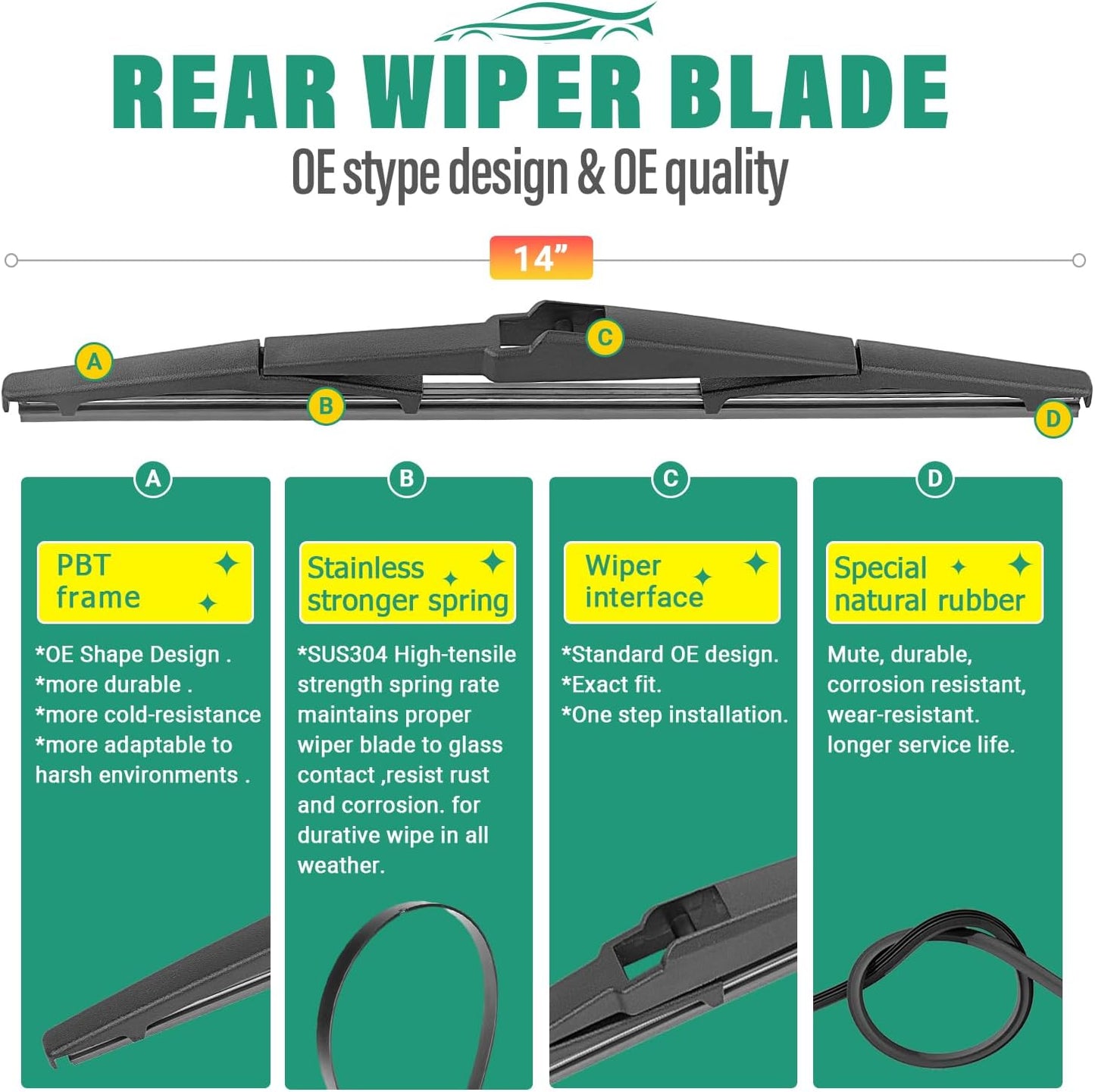 26" 16" 14" Windshield Wiper Blades Replacement for Mazda CX7 CX-7 2007 2008 2009 2010 2011 2012 Premium All Weather Front Rear Wipers Set - OEM Quality (Pack of 3)