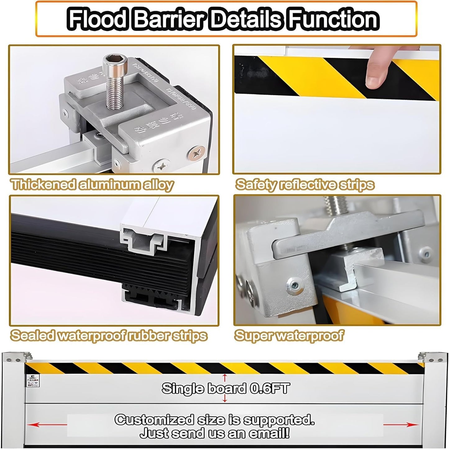 Flood Barriers for Home Exterior - Aluminum Alloy Outdoor Easy Flood Barrier Garage Doors Water Barriers for Flooding,H55 Inch/L6.5FT