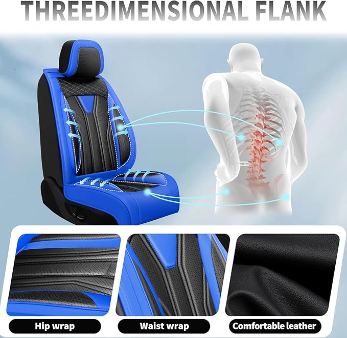 Fit Accord Car Seat Covers Premium Leather for Honda Accord 2012-2025 2026. Waterproof， Breathable, Scratch-Resistant & All-Weather Seat Cushion Protector（Full Set,Blue&Black