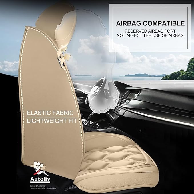 AOMSAZTO Front Seat Covers Fit for Chevy/Chevrolet Tahoe 2011-2026 Waterproof Faux Leather Car Seat Cover Compatible with Airbag(2PCS Front, Beige)