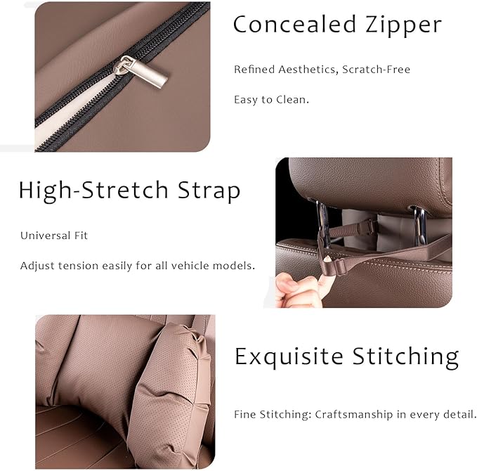 Car Neck Pillow & Lumbar Support for MINI F55 2025-2026 Ergonomic Breathable Mesh Auto Seat Back Cushion Headrest,Brown-Neck & Lumbar Set