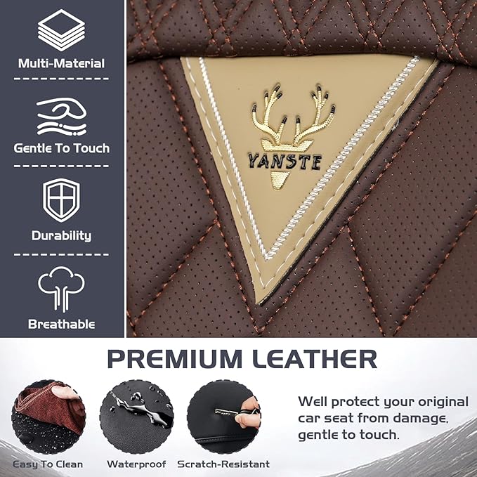 Truck Seat Covers for Ford F150 2009-2026, Waterproof Premium Leather Full Coverage Car Seat Cover, Muscle Sport Style Auto Interior Seat Cover Sets (Full Set/Brown Coffee)