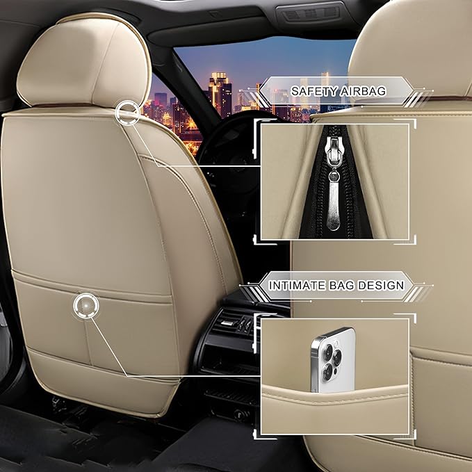 CTDS Car Seat Covers for Nissan Sentra 2000-2026, Stylish Sport Seat Cover, Premium Nappa Leather Car Seat Cover. Automobile Seat Covers Sets.(Standard 2 Seats/Beige)