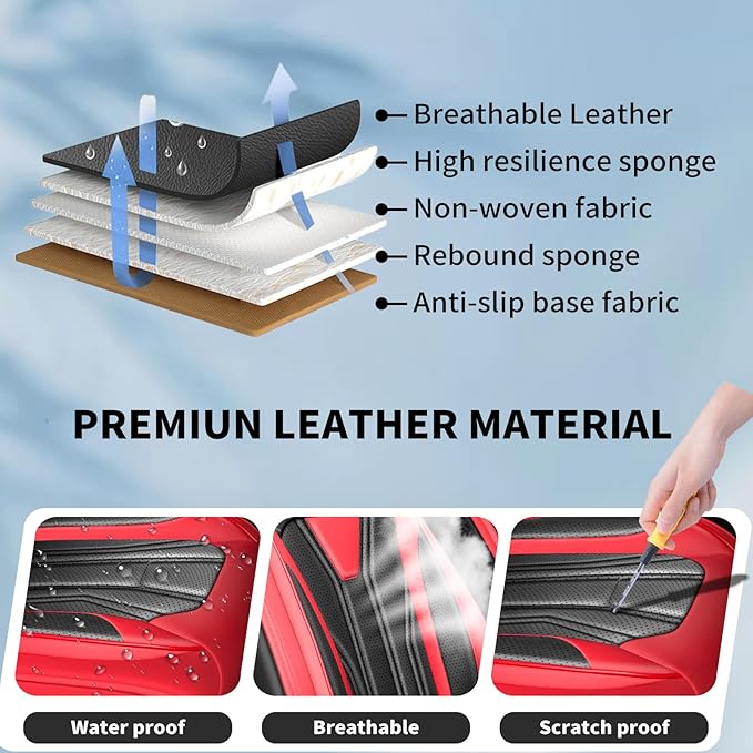 Fit Rogue Car Seat Covers Compatible with Nissan Rogue 2011-2025 2026 - Full Set Premium Leather， Waterproof Breathable， All-Weather Seat Cushion Protecto&Airbag Compatible （Red & Black