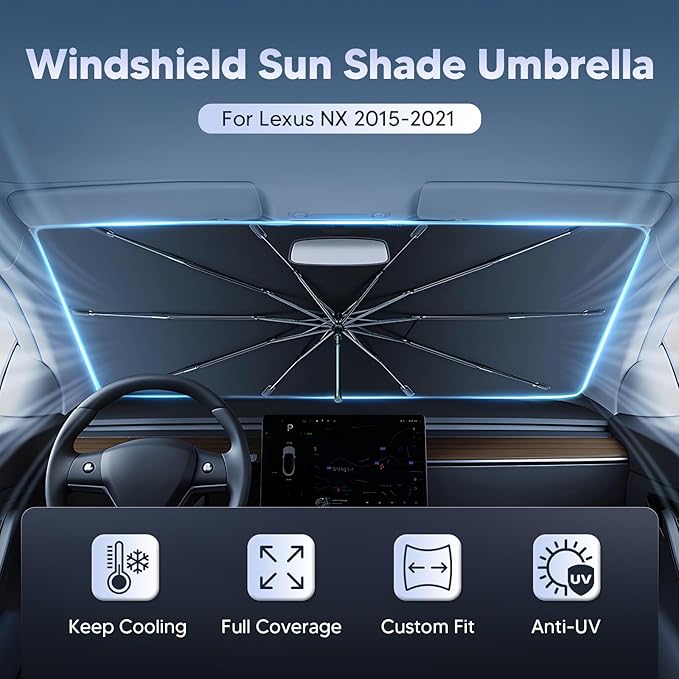 Autorder Windshield Sun Shade Umbrella for 2015-2021 Lexus NX NX300h/NX300/NX200t Accessories,Upgraded Ice Crystal Material,Easy Setup Umbrella Sunshade for Car Windshield,100% Sun Blocking