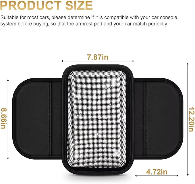Bling Center Console Cover Fit for Toyota Corolla with 2 Storage Bags Fully Diamond-Studded Style Center Console Armrest Cover with Total Protection(Silver Diamond)
