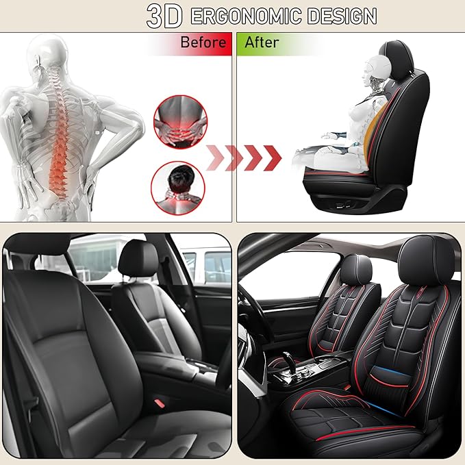 Leather Car Seat Covers Fit for Toyota Corolla iM 2017-2018, 5 Seater Car Seat Cover, Premium Waterproof, Scratch Resistant Car Interior Accessories (Full Set Black Red)