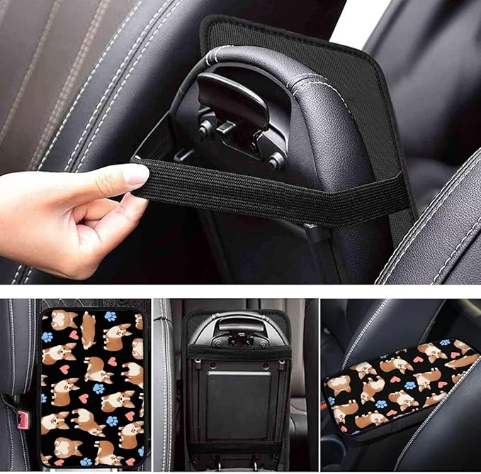 JoyLamoria Cute Corgi Car Armrest Center Console Cover Elasitc Automotive Armrest Pad with Polyester