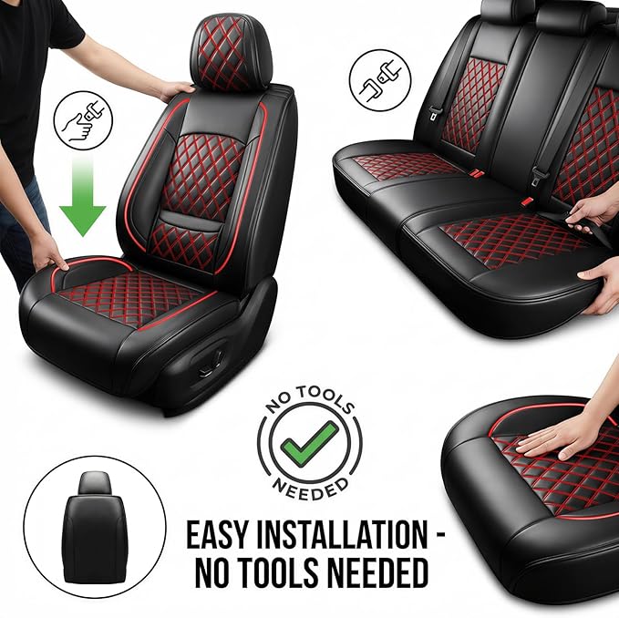 Fit MDX Car Seat Covers for Acura MDX 2005-2026 - Premium Leather, Waterproof, All-Weather, Airbag Compatible, Breathable, Easy Install, Seat Protectors, Only 2 Front seat Covers, Redline