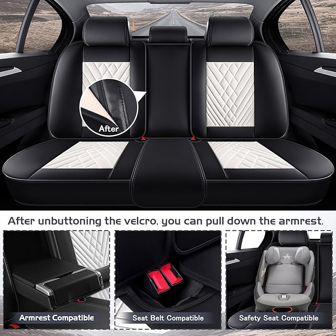 Truck Seat Covers for Ram 2500 2009-2026, Waterproof Premium Leather Full Coverage Car Seat Cover, Muscle Sport Style Auto Interior Seat Cover Sets (Full Set/Black White)