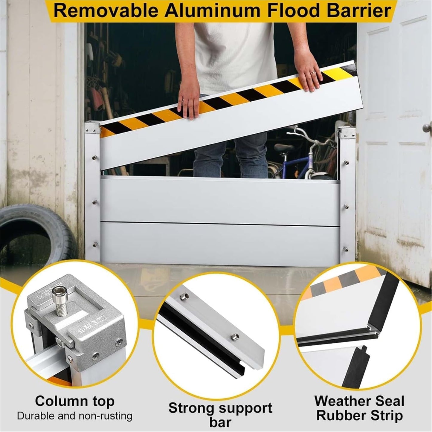 Reusable Heavy Duty Aluminum Flood Barriers for Home Exterior, Flood Protection Barriers Water Barrier Door Quick Detachable Garage Doors Detachable Mobile Rain Water Baffle ( H 15.7 inch L 14FT)