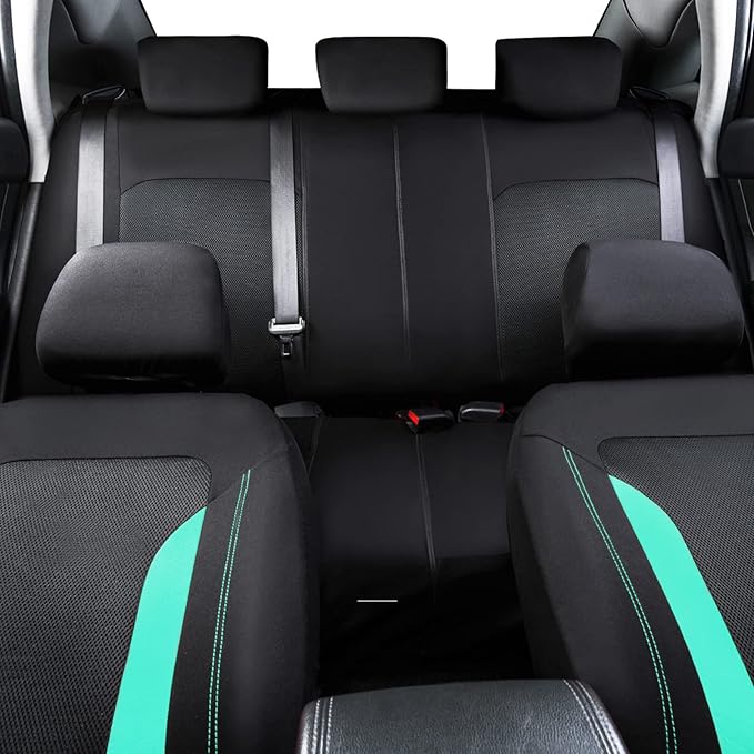 CAR PASS 3D Air Mesh Car Seat Covers Full Set, Breathable Sporty Rear Bench with Zipper for Armrest Box Universal Fit 95% Automotive SUV,Truck,Sedan Interior Cute Women Airbag Compatible, Black Mint