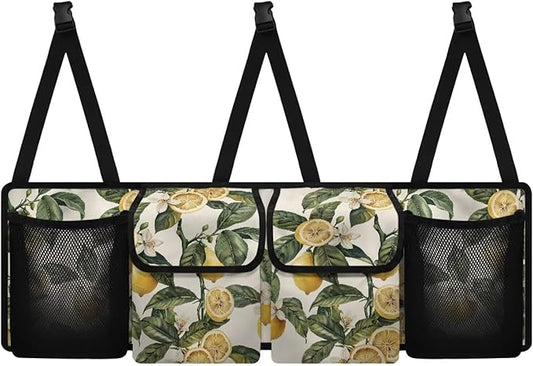 Retro Lemon Trunk Organizer for SUV Back Seat Car Hanging Cargo Storage Bag 4 Pockets Car Accessories for Women Interior