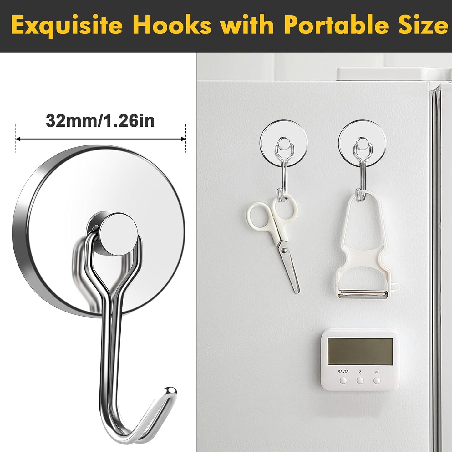 MIKEDE Magnetic Hooks, 110LB Heavy Duty Neodymium Magnet Hooks, Strong Swivel Magnetic Hooks Rust Proof for Indoor Outdoor Hangers, Fridge, Garage, Cruise, Key Holders, Pack of 6