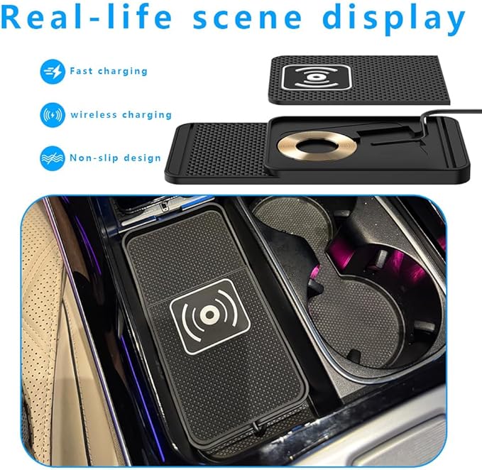 Wireless Charging Pad for Car for Toyota 4Runner 2000-2025, Non-Slip Type C/USB 20W Fast Phone Charging Pad DIY Trim-to-Fit No Interior Damage,A&USB