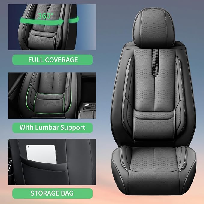 Fit Forester Car Seat Covers for Subaru Forester 2007-2024 2025 2026 -Upgraded Premium Waterproof & Breathable Leather, Airbag Compatible, All-Weather Seat Cushion Protector,2 Front/Black