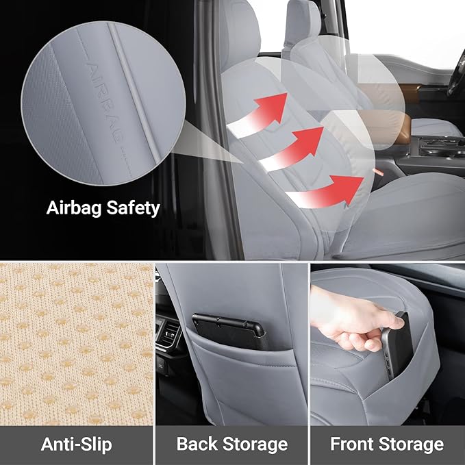 Coverland Custom Fit Car Seat Covers for SUV Compatible with [Rogue, Yukon, Tiguan, Highlander, GLE‑Class, Cayenne] Premium Waterproof Non-Slip Interior Seat Protector [Front Gray- Size Chart A12]