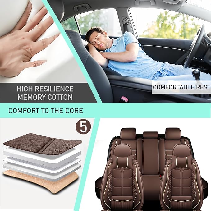Leather Car Seat Covers Fit for Toyota Prius 2004-2024, 5 Seater Car Seat Cover, Premium Waterproof, Scratch Resistant Car Interior Accessories (Full Set with Pillow Coffee)