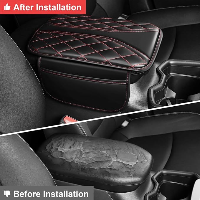 Center Console Cover Fit for Corolla Scratch & Wear Resistant Waterproof Middle Console Cover with 2 Storage Bags(Black&Redline)