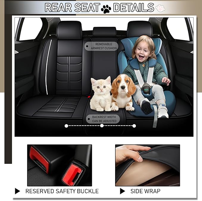 Leather Car Seat Covers Fit for Toyota Prius c 2012-2019, 5 Seater Car Seat Cover, Premium Waterproof, Scratch Resistant Car Interior Accessories (Full Set Black White)