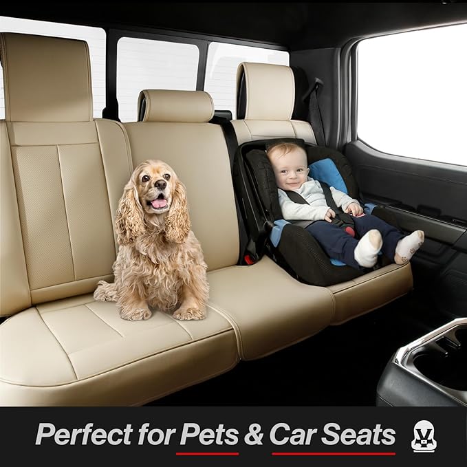 Coverland Custom Fit Car Seat Covers for Car Compatible with [Jetta, Focus, Sonic, Honda Fit, GLC, Echo, G5] Premium Waterproof Non-Slip Interior Seat Protector [Full Set Beige - Size Chart X76]
