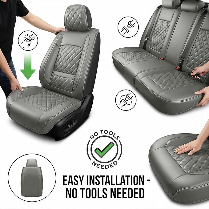 Fit RLX Car Seat Covers for Acura RLX 2013-2020 - Premium Leather, Waterproof, All-Weather, Airbag Compatible, Anti-Slip, Breathable, Easy Install, Seat Protectors, Full Set, Gray