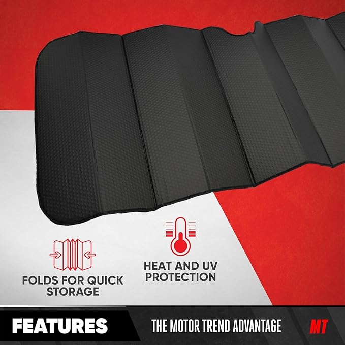 Motor Trend Windshield Sunshade for Car, Truck & SUV, Black - Folding Sun Shade for Front Window, Auto Sun Visor Heat Protection, UV Rays Blocker (58 x 24 Inch)
