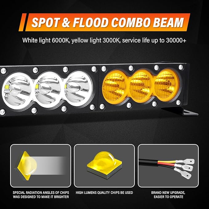 AUXTINGS 49 inch Single Row Dual Color LED Light Bar 270W Off Road Light Bar White Amber Combo LED Work Light Truck UTV 4x4 Cars SUVs ATVs Boats Fog Driving Light with Wiring Harness kit