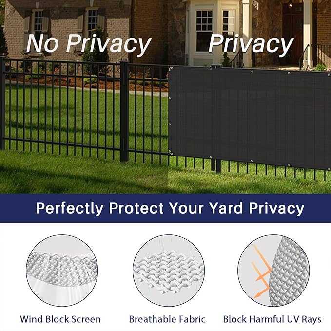 Windscreen4less Privacy Fence Screen Heavy Duty Windscreen Fencing Mesh Fabric Shade Net Cover with Brass Grommtes for Outdoor Wall Garden Yard Pool Deck, 8'x59' Black