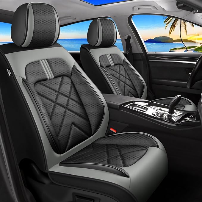 Car Seat Covers Compatible with Mazda 6 2007-2021, Full Coverage Premium Leather Waterproof Breathable Seat Covers, Automotive Seat Protectors, Airbag Compatible(Full Set Seats, Black Gray)