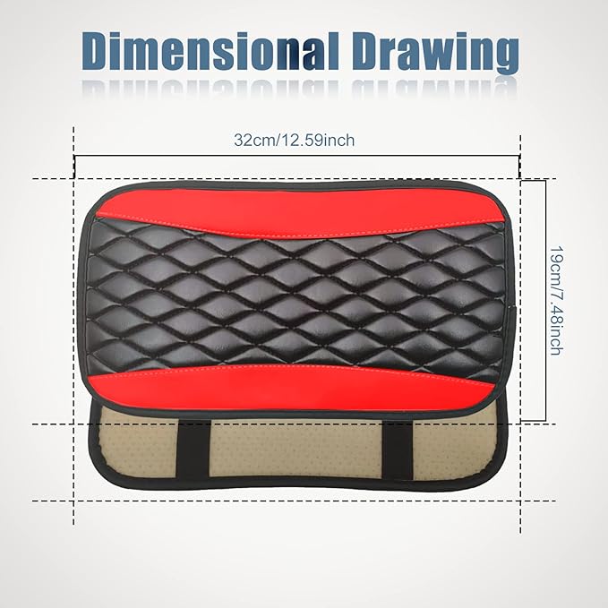 Car Center Console Cover, Universal Leather Waterproof Armrest Seat Box Cover Protector, Comfortable Car Decor Accessories Fit for Most Cars, Vehicles, SUVs-Red