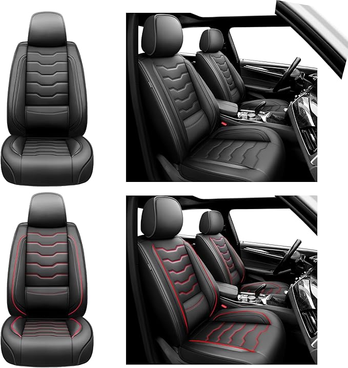 Fit Versa Car Seat Covers Compatible with Nissan Versa 2008-2025 2026 - Full Set Premium Leather， Waterproof Breathable， All-Weather Seat Cushion Protecto&Airbag Compatible（Full Set,Black