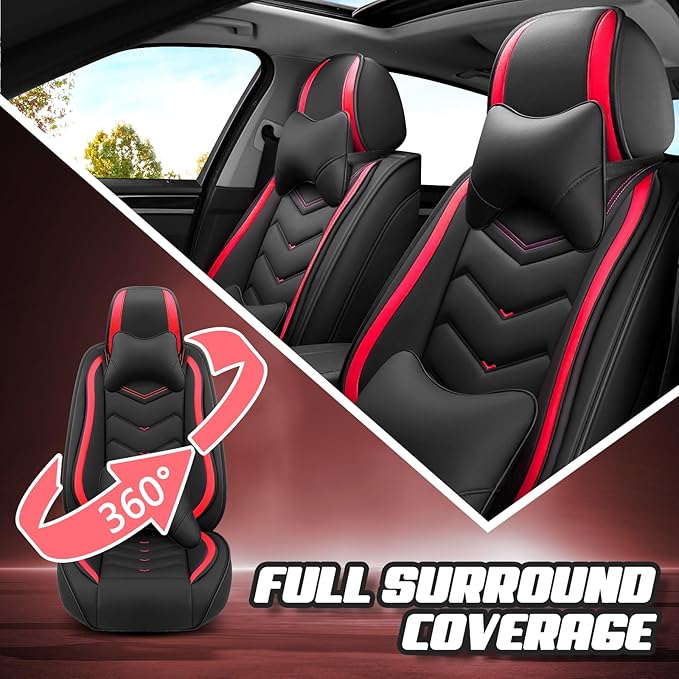 Car Seat Covers for Ford Expedition 2000-2026, Premium Nappa Leather Car Seat Cover, Stylish Sport Seat Covers， Automobile Seat Cover Sets.(Luxury 2 Seats/Black Red)
