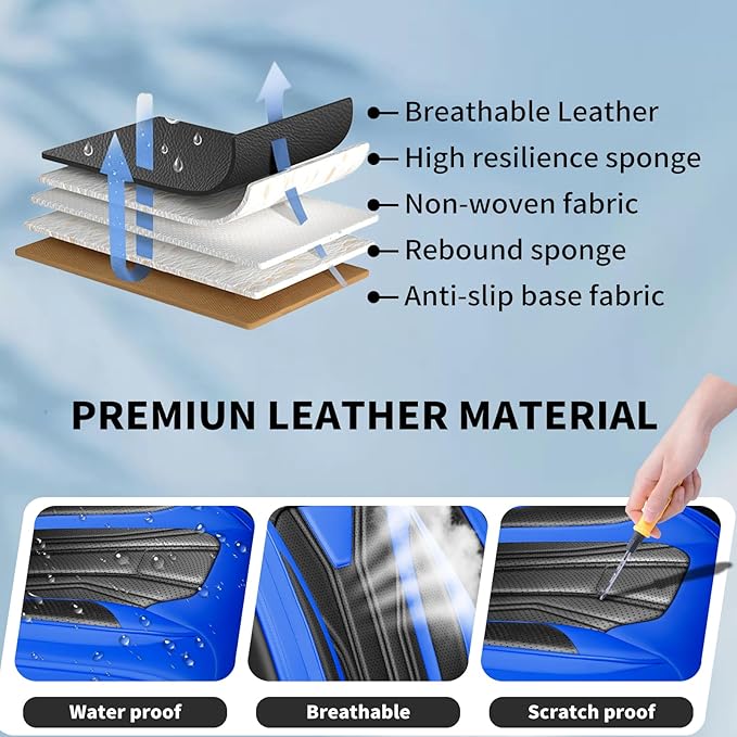 Fit Accord Car Seat Covers Premium Leather for Honda Accord 2012-2025 2026. Waterproof， Breathable, Scratch-Resistant & All-Weather Seat Cushion Protector（Full Set,Blue&Black