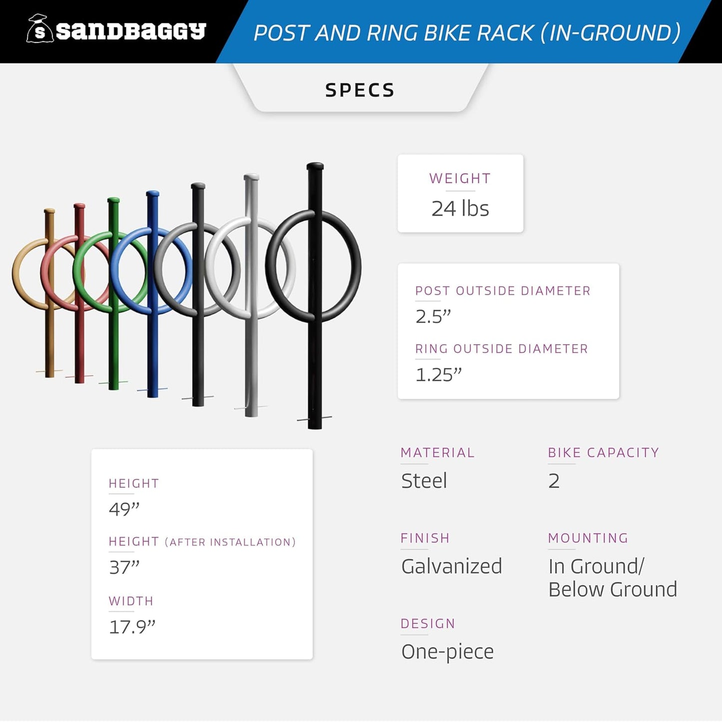 Sandbaggy Post and Ring Rack - In Ground - Commercial Outdoor Bike Parking & Storage Racks (Green, 1)